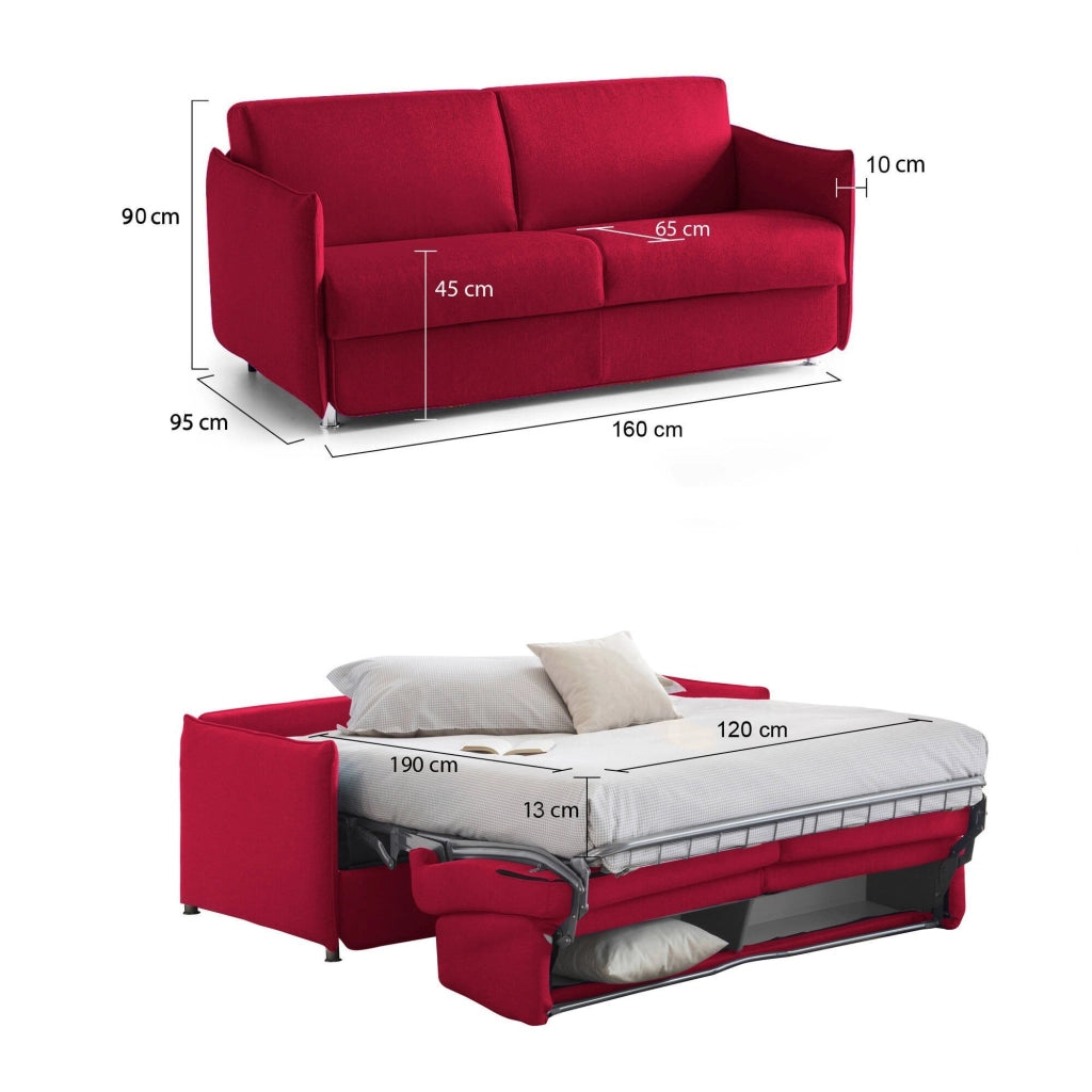 Verceia, Divano Letto 2 Posti Sfoderabile Made in Italy, 160x95 cm Rosso