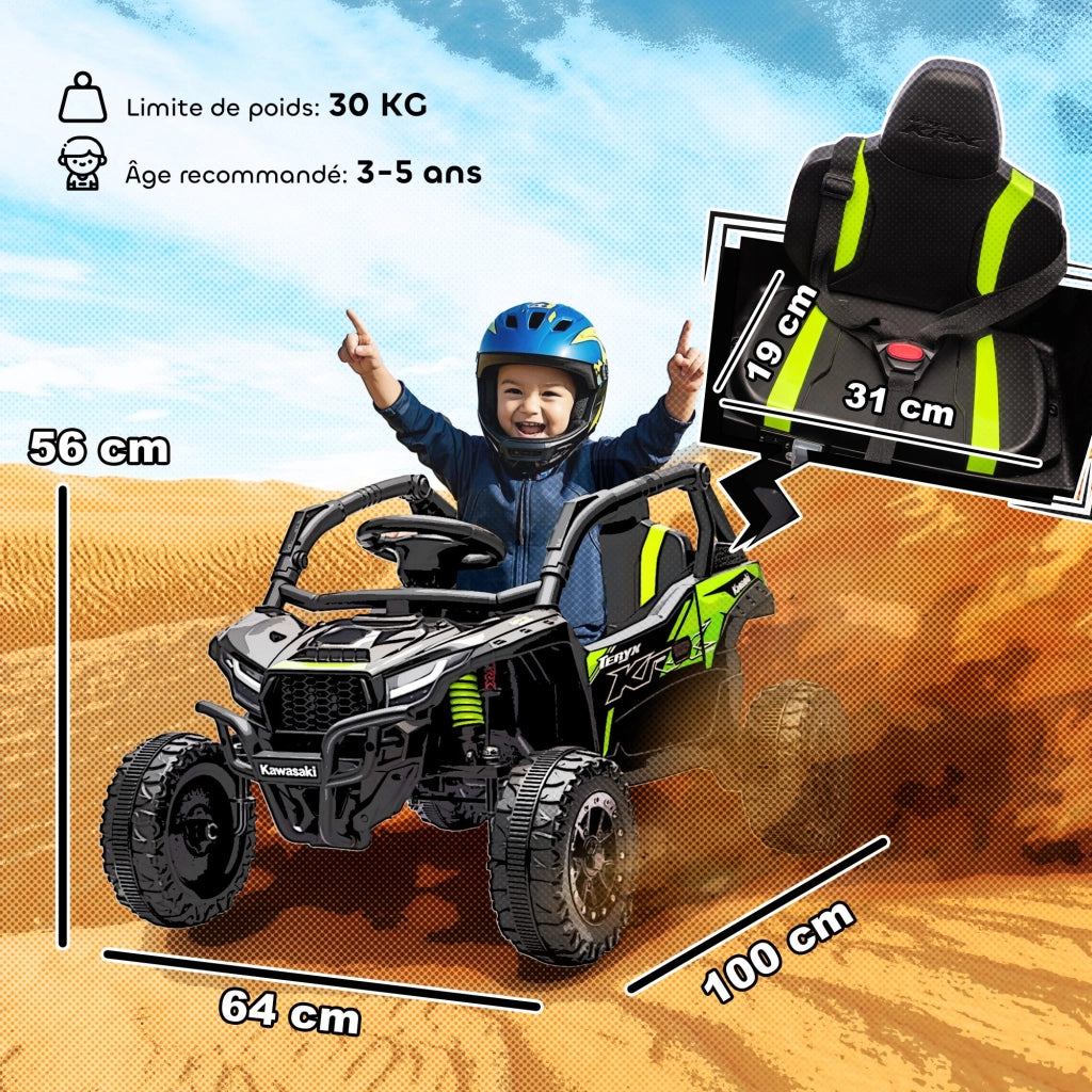 KAWASAKI TERYX KRX 1000 UTV Macchina Elettrica Bambini 12V con Telecomando 2,4 GHz e 2 Motori 25W Fuoristrada Robusto 100 x 64 x 56 cm Nero