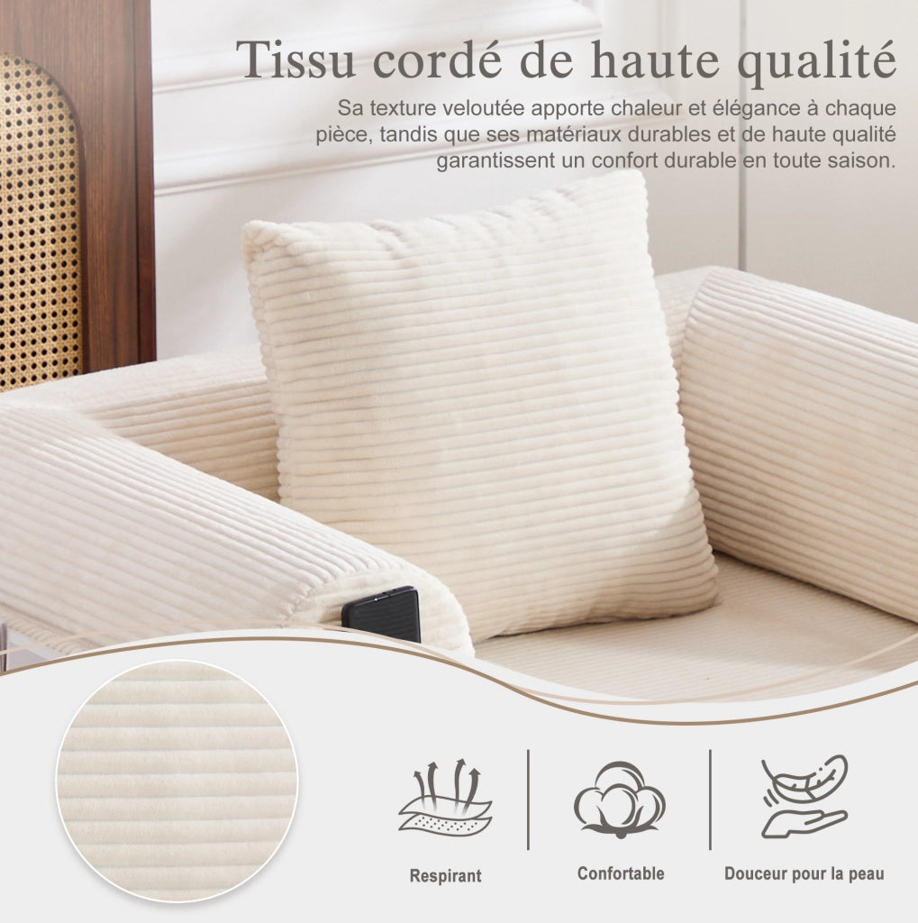 Divano modulare in tessuto a coste con poggiapiedi, struttura metallica stabile, design ergonomico e imbottitura spessa per comfort prolungato