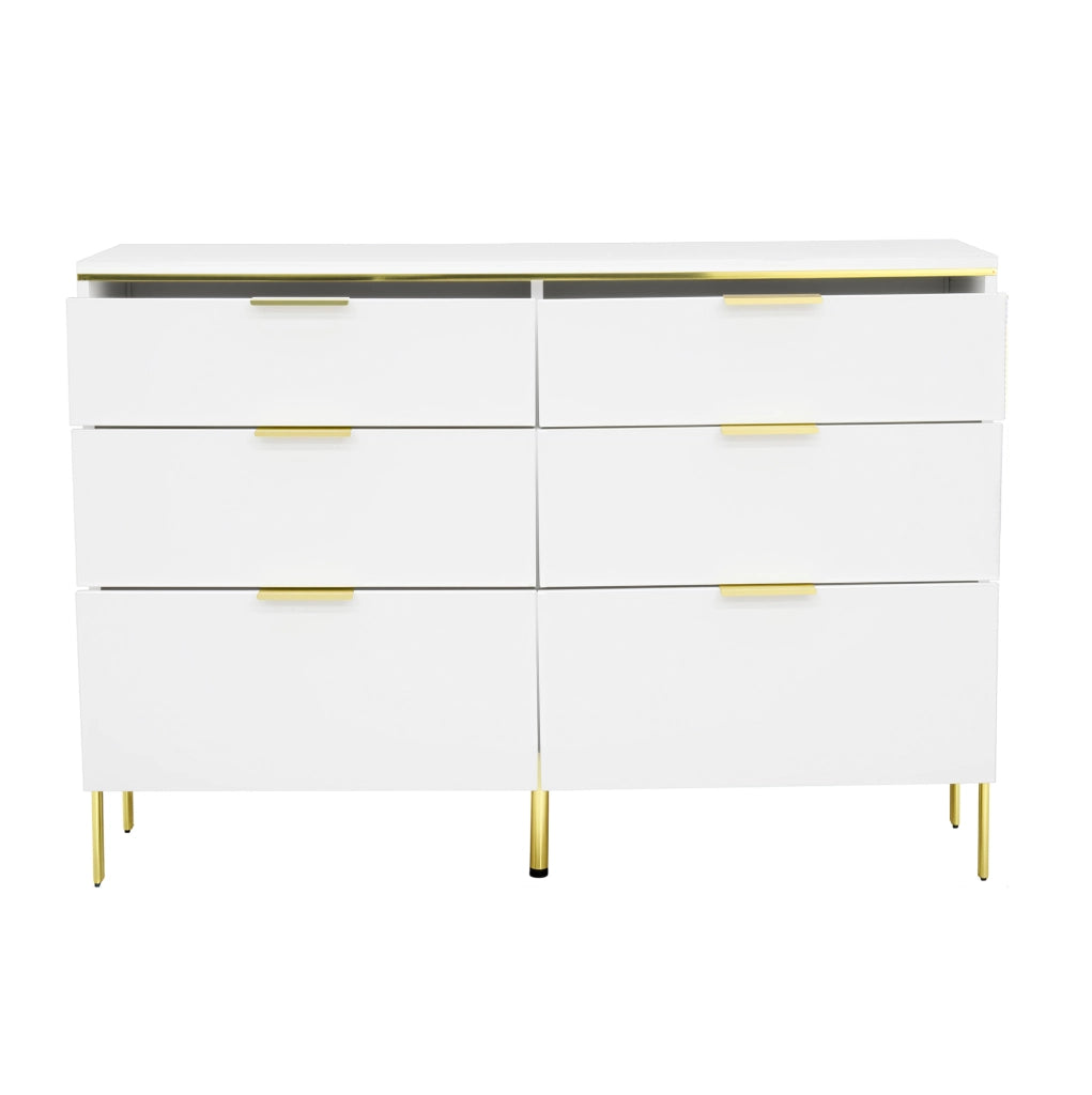 Credenza 120x40x85,5 cm con 6 cassetti in truciolare bianco e oro