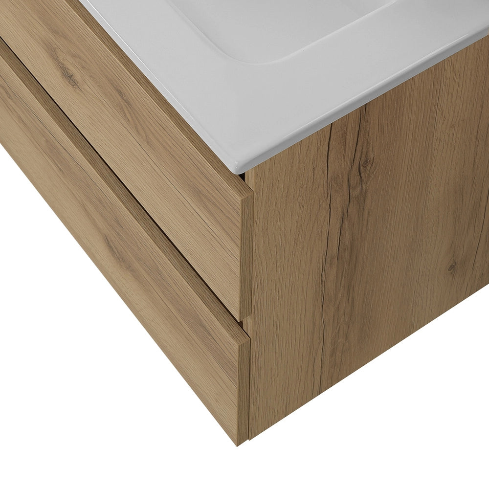 Mobile bagno sospeso 100 cm in legno color quercia naturale 2 cassettoni con lavabo Leda