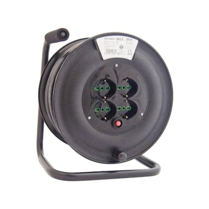 Fanton 14613 Avvolgicavo ONDA 50 metri 3G1,5 con 4 prese bipasso-Schuko e disgiuntore termico colore Nero