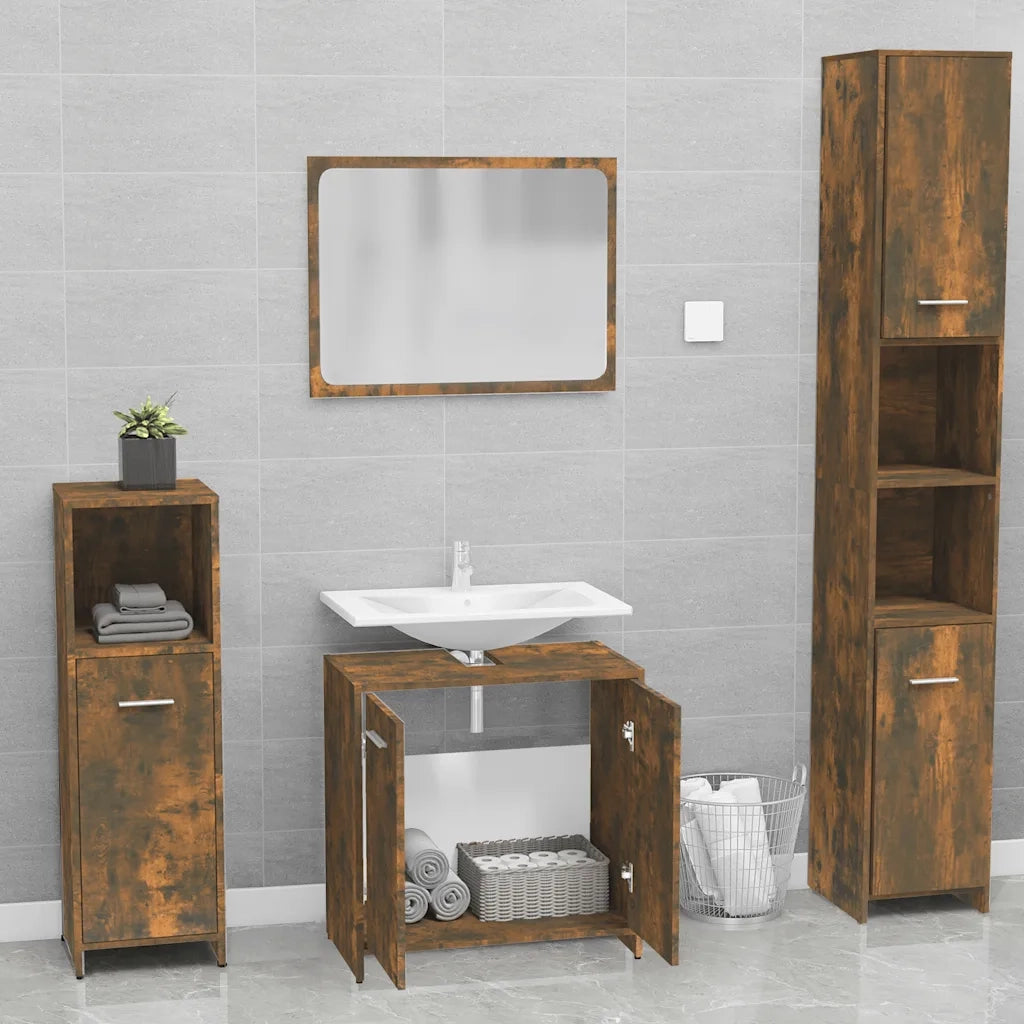 Set di Mobili da Bagno | Armadio da bagno Rovere Fumo in Legno Multistrato