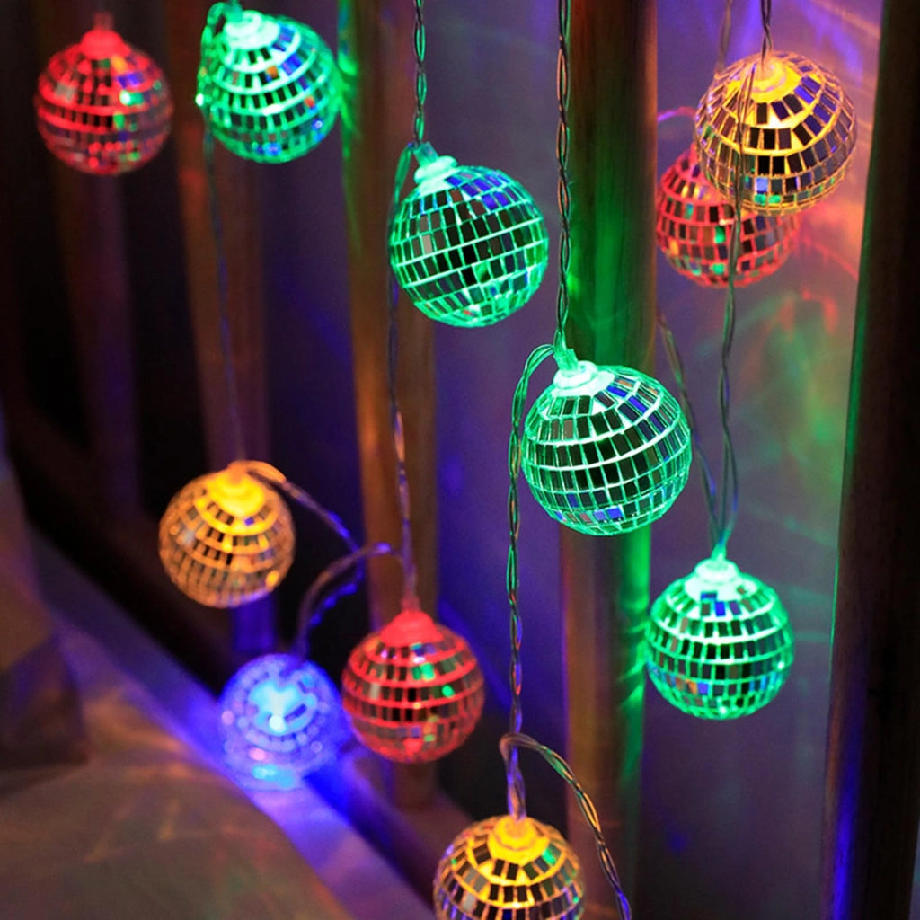 Catena luminosa a LED con palline specchiate, lunghezza 3 metri, 20 LED, alimentazione USB, multicolore
