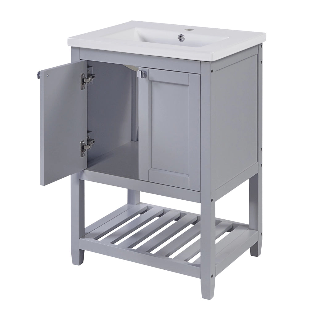 Mobile lavabo a pavimento 61x46x90 cm in legno e MDF grigio chiaro