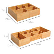 Organizer in Bambù Naturale Estensibile 24,6 x 17,6 x 7 cm per Cassetti con 5-7 Scomparti