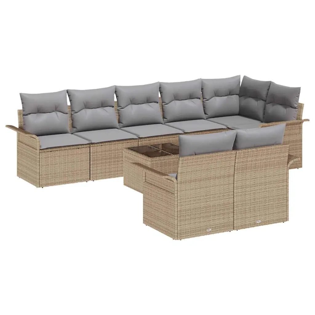 Set Divano da Giardino con cuscino 9 pcs Beige Poly Rattan 3345420