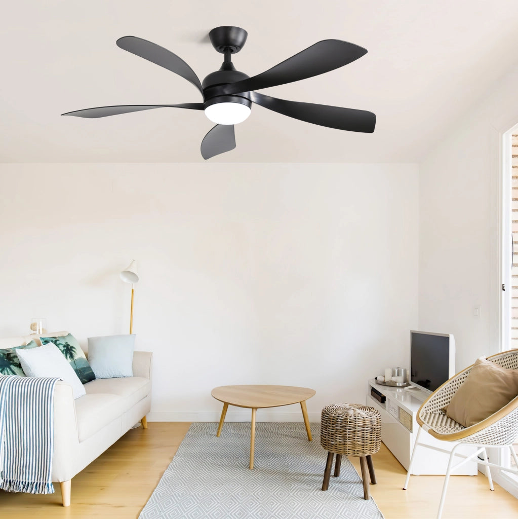 Ventilatore da soffitto nero in ABS con LED 18 W, motore DC reversibile e telecomando