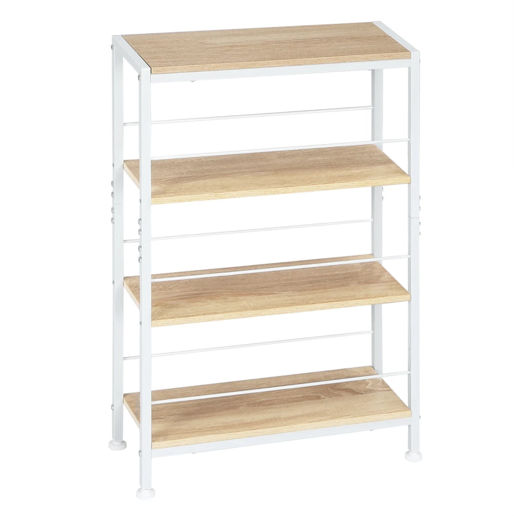 Scaffale salvaspazio 4 ripiani MDF e metallo bianco rovere