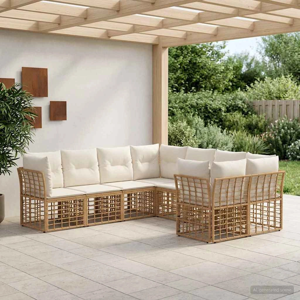 Set di divani da esterno 8 pz Naturale e Bianco Crema 3437622