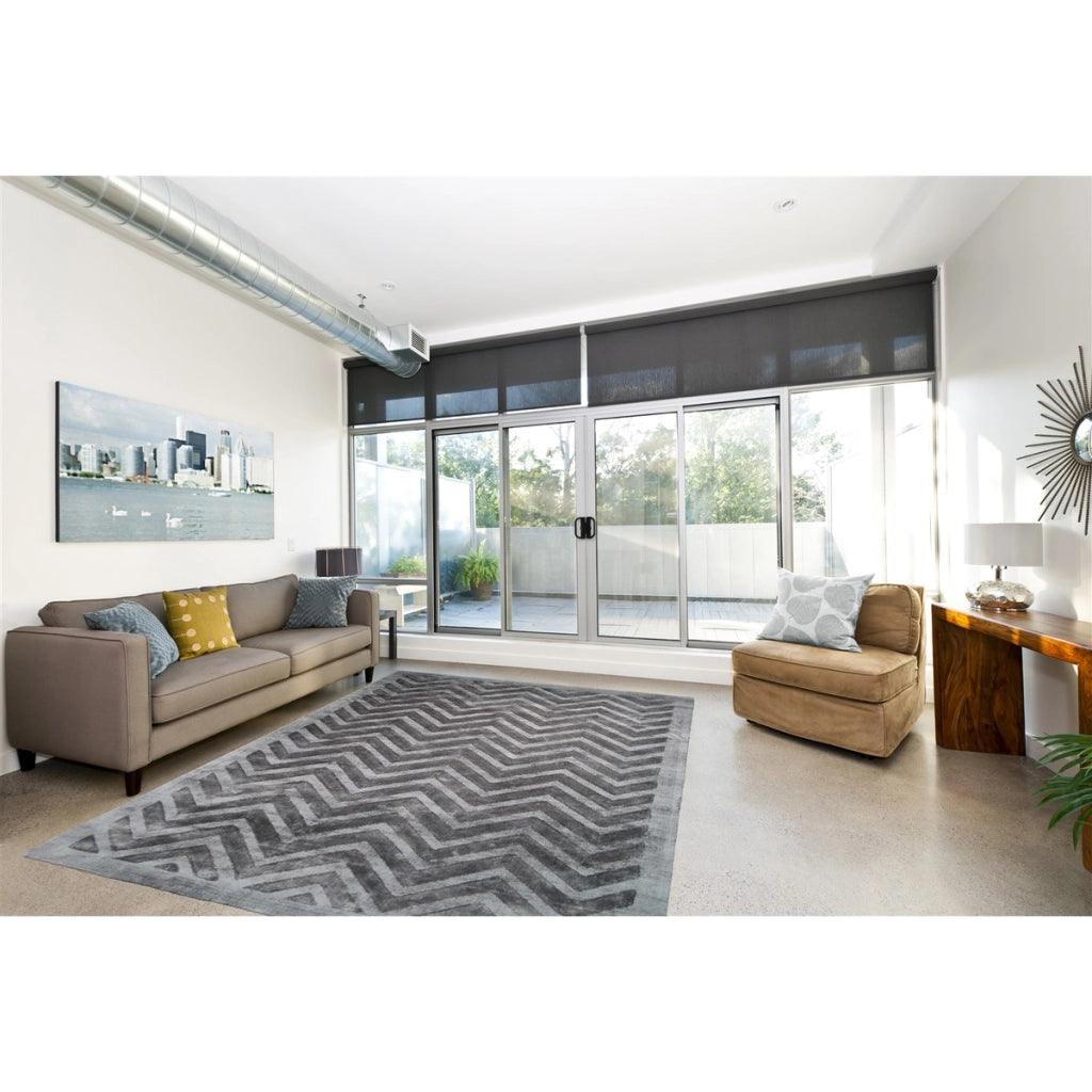 Tappeto di design Luxury 400 grigio antracite a zigzag