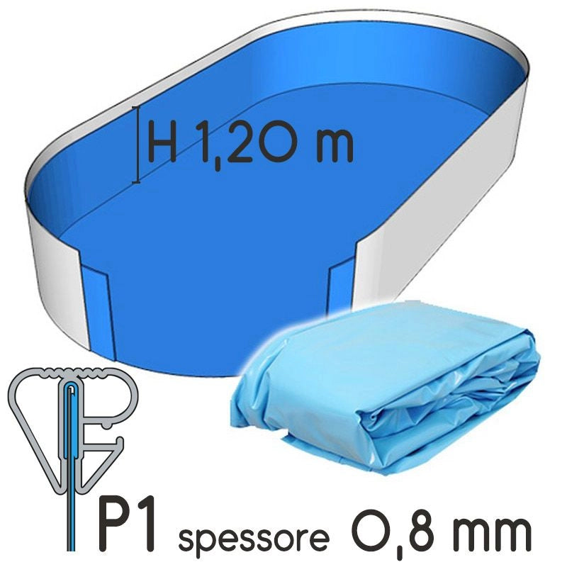 Liner Per Piscina A Forma Ovale 4,50 X 3,00 H.1,50 M Azzurro - Attacco P3 - Spessore 0,80 Mm Colore: Azzurro, Tipo attacco: P1, Altezza: 1.20 m