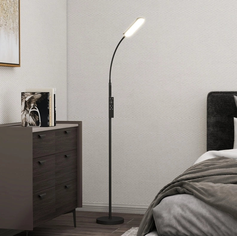 Lampada da Terra LED Dimmerabile con Telecomando e Controllo Touch, Collo d'Oca Regolabile 360°, Timer 1 Ora, Nero