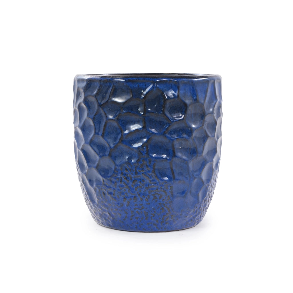 Vaso per piante in gres Ø 30 cm blu navy con foro di drenaggio; smaltato lucido e resistente al gelo