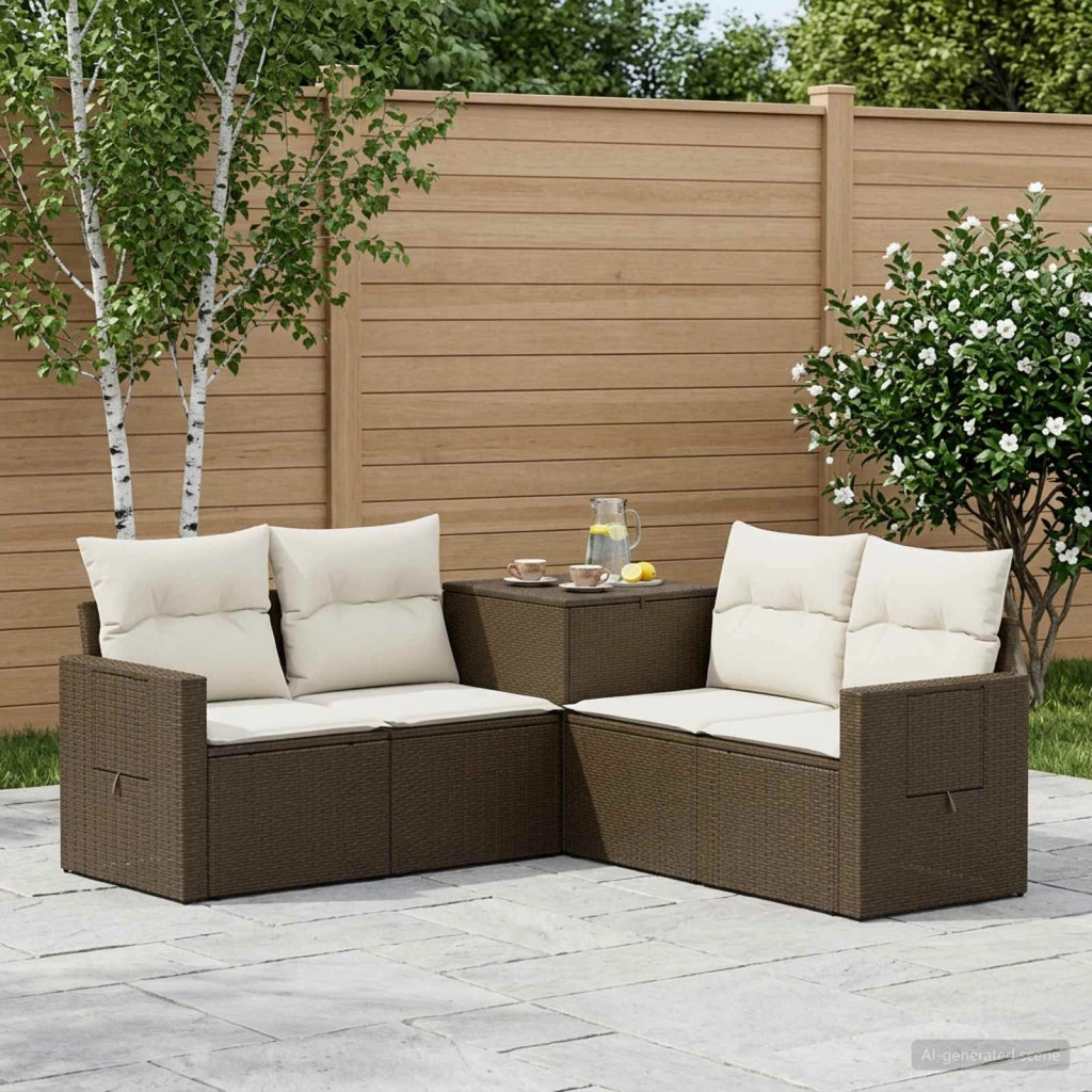 Set di divani 5 pz Marrone e Bianco Crema 3447876