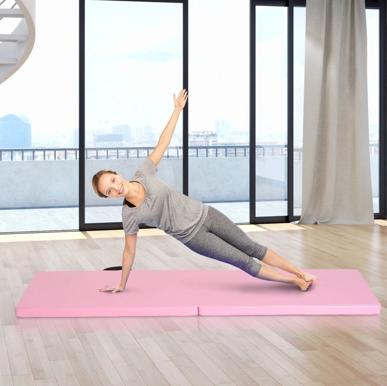 Tappetino da ginnastica pieghevole ULEVR rosa con maniglie, rivestimento sintetico antiscivolo e imbottitura in schiuma EPE