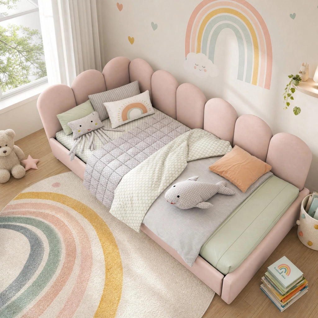 Letto da giorno 90x190 cm con 2 cassetti in velluto rosa