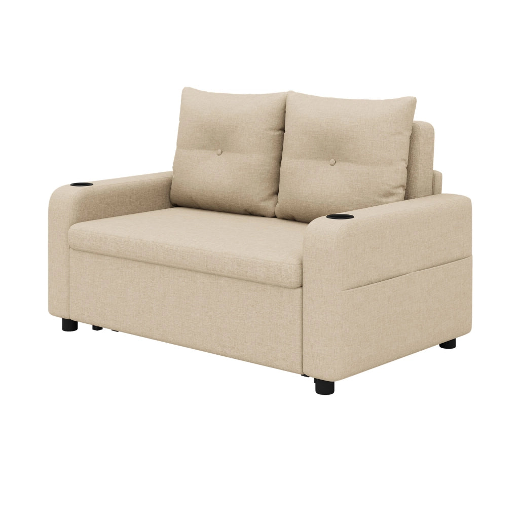 Divano letto estraibile 3 in 1 131x81x94 cm con USB, USB-C e portabevande beige