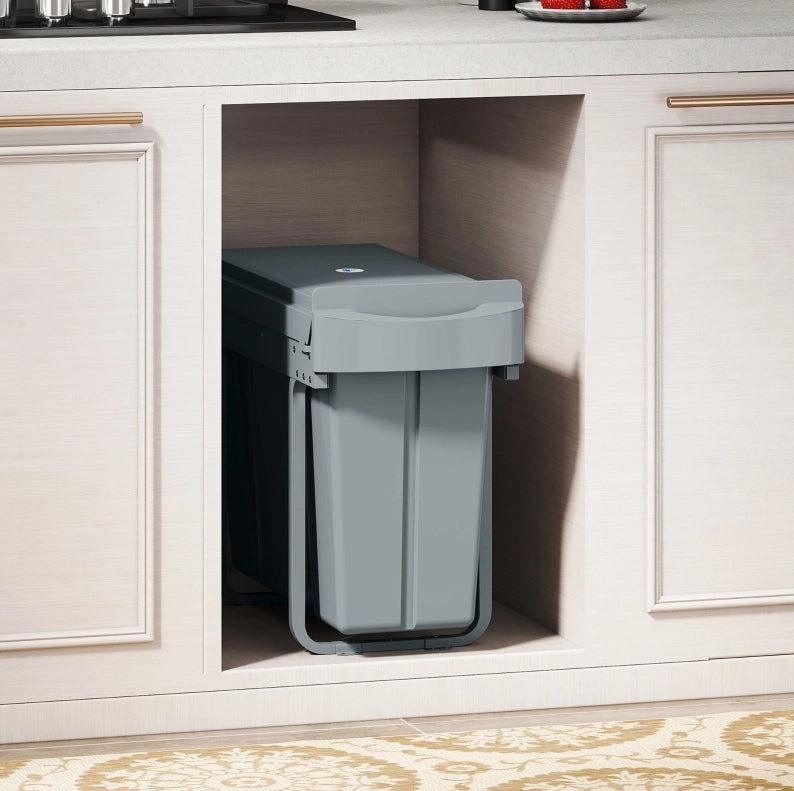 Pattumiera estraibile ULEVR da incasso 30 L con 2 secchi rimovibili 20+10 L, grigia