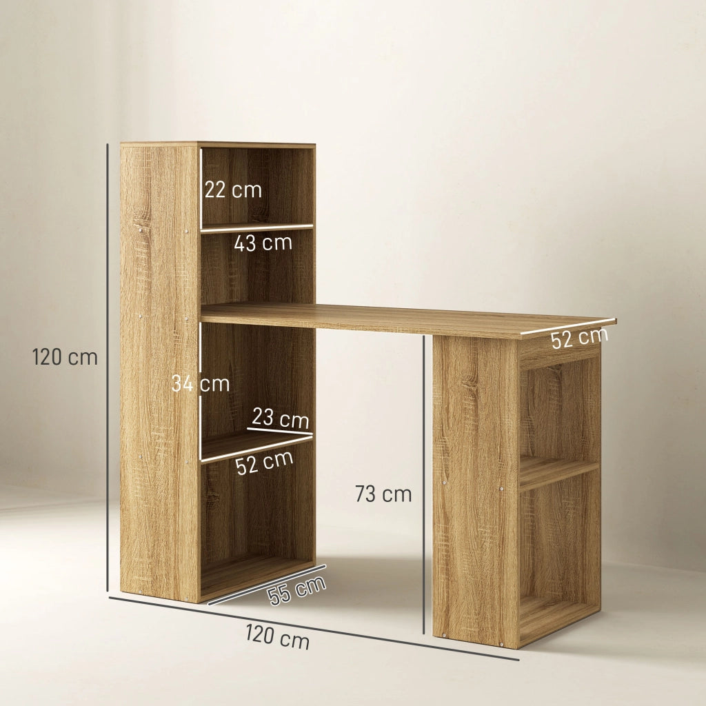 Scrivania angolare con libreria ¨C Xylo ¨C legno rovere, ripiani multipli per computer e stoccaggio