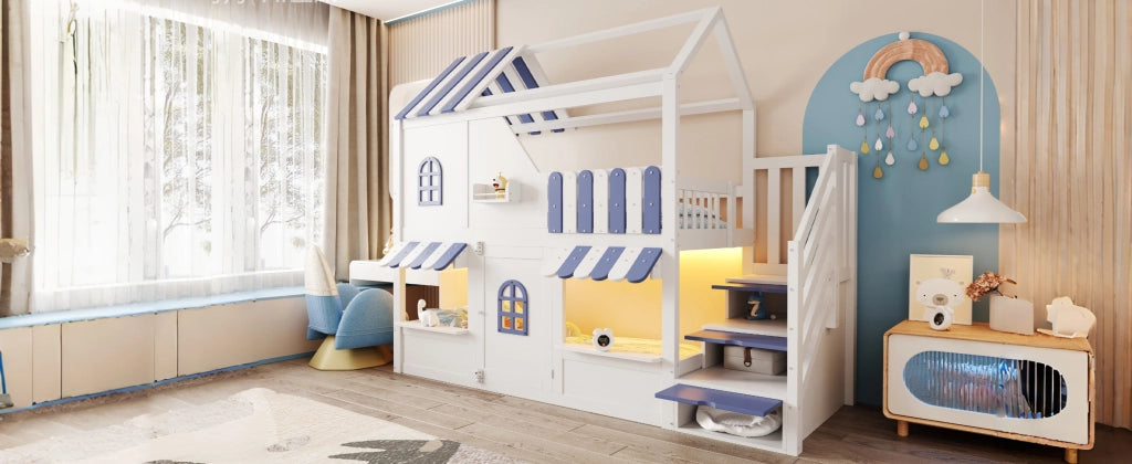 letto a castello legno bianco blu 90 x 200 cm
