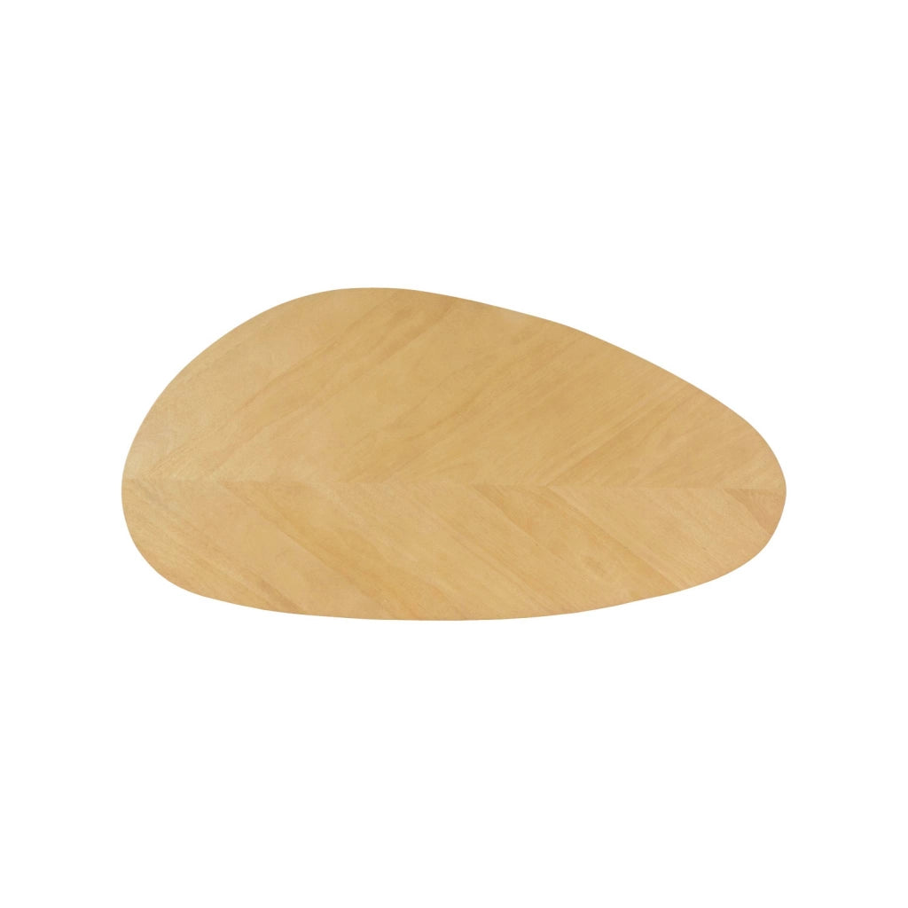 Tavolino organico effetto legno impiallacciato mango base in acciaio,