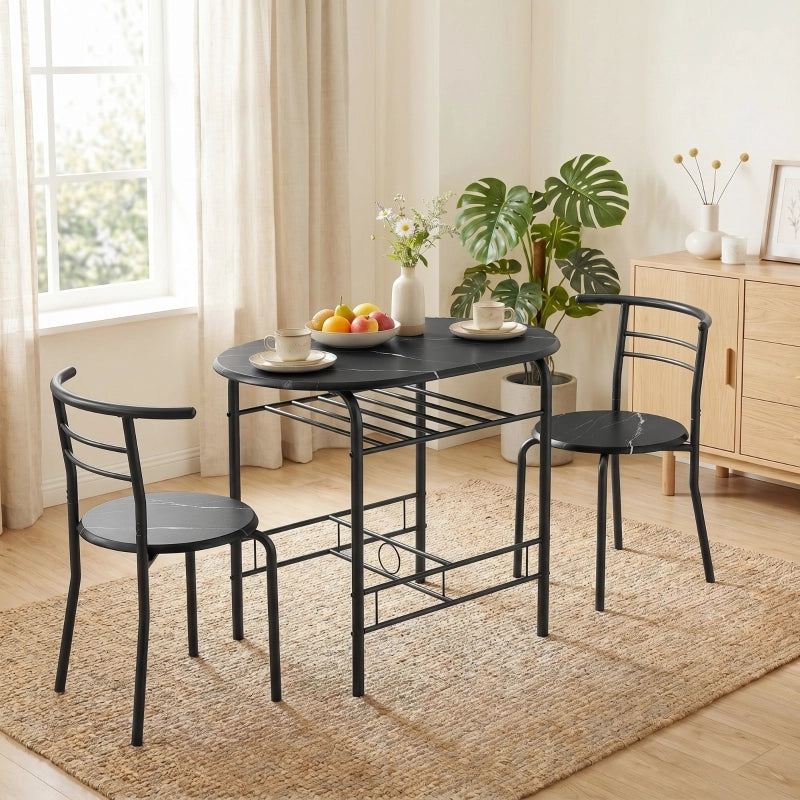 Set da pranzo 3 pezzi salvaspazio con ripiano in MDF nero effetto marmo