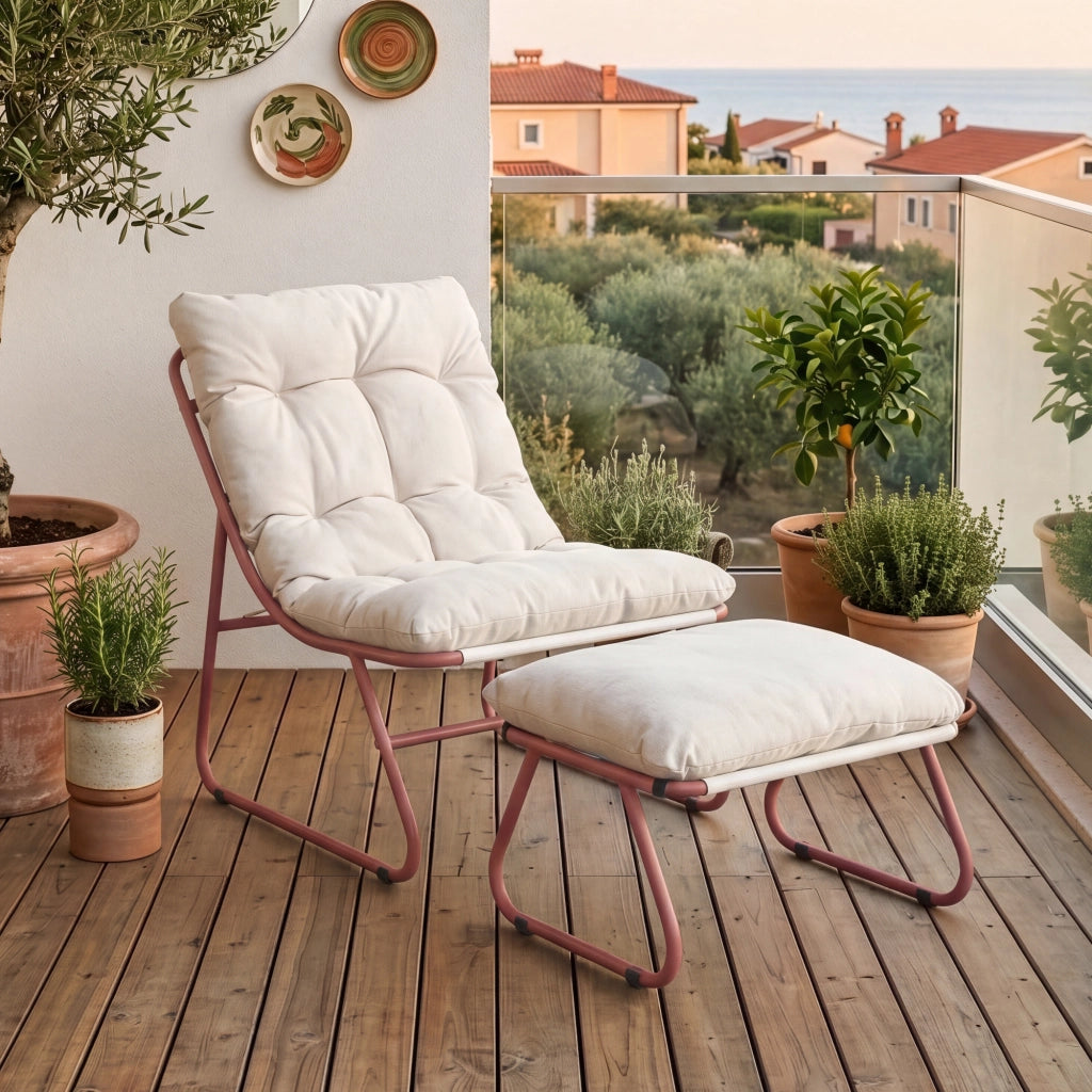 Set Malmö di 2 Mobili da Giardino Poltrona e Poggiapiedi con Cuscino - Terracotta/Beige casa.pro