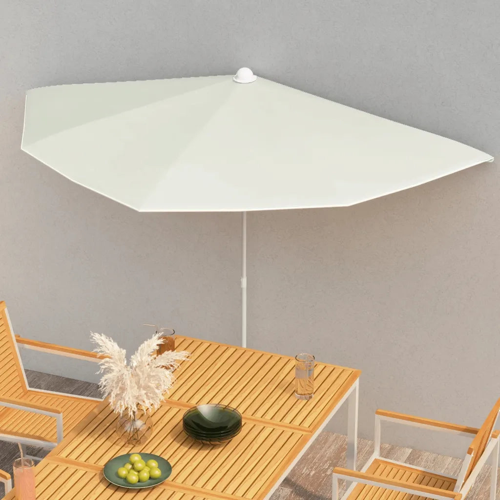 Ombrellone Semicircolare da Giardino con Palo 180x90 cm Sabbia 315559