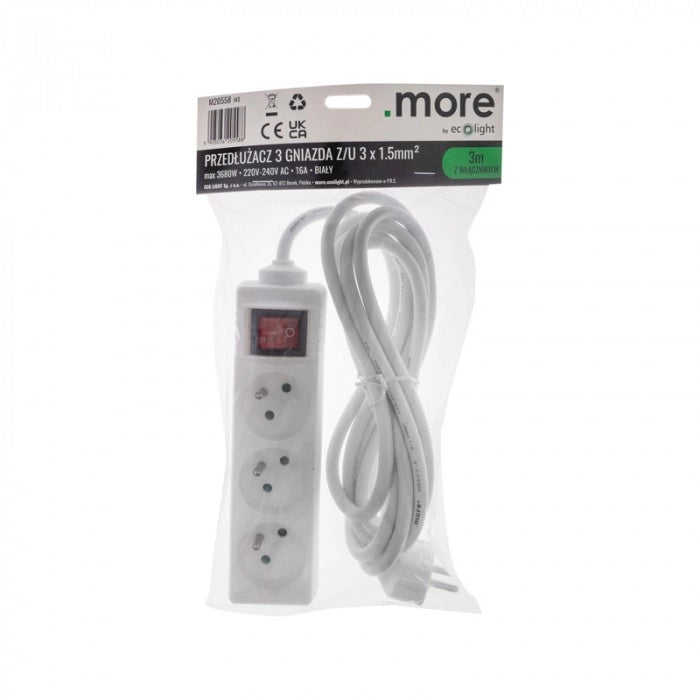 Prolunga elettrica 3 prese 3 m con interruttore Ecolight