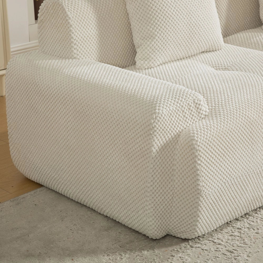 Divano Modulare in Tessuto Chenille ¨C MINIMAL ¨C Beige, Morbido, Cuscini Inclusi