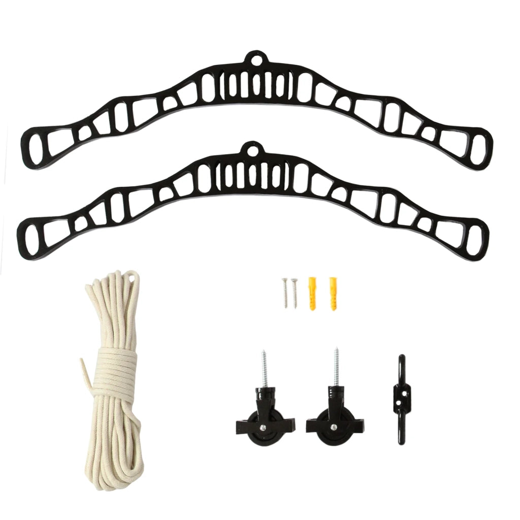 Stendibiancheria da Soffitto con 6 Stecche Legno 180cm e Supporti Ghisa Neri