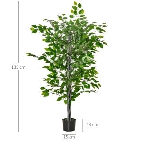 Ficus artificiale ULEVR 135 cm in vaso nero, pianta decorativa verde in plastica con base in cemento