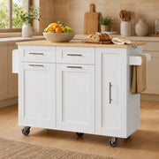 Isola cucina multifunzione bianca 110x46 cm con piano ribaltabile, ruote e ampio spazio interno