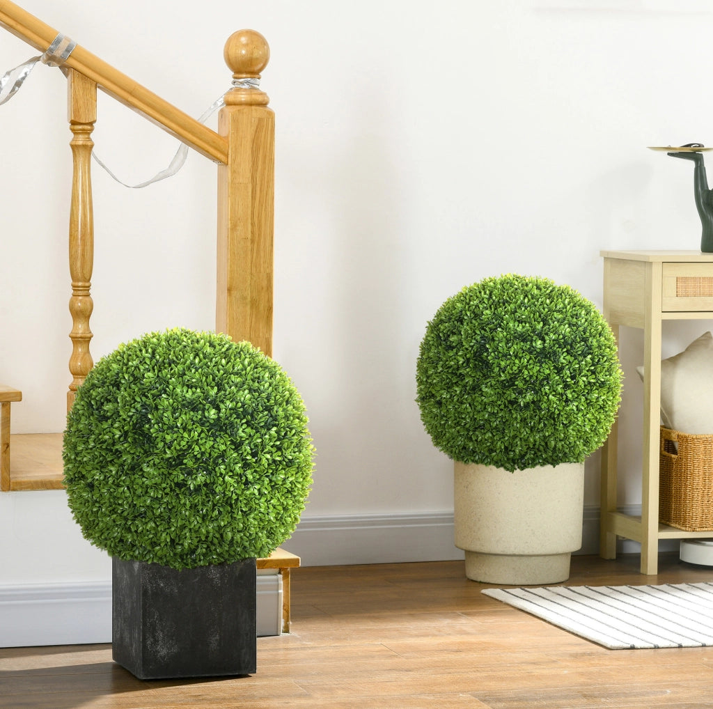 Set 2 sfere di bosso artificiale ULEVR ?40 cm in plastica verde, decorazione per interni ed esterni