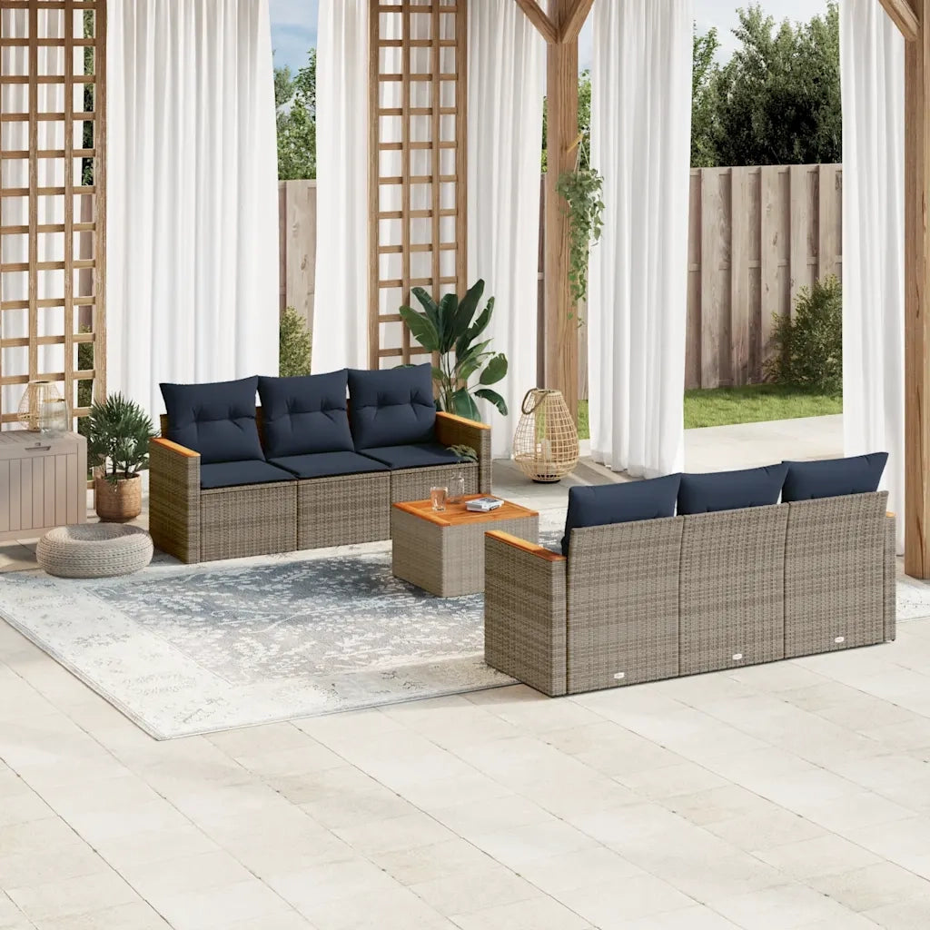 Set Divani da Giardino 7 pz con Cuscini Grigio in Polyrattan 3225795