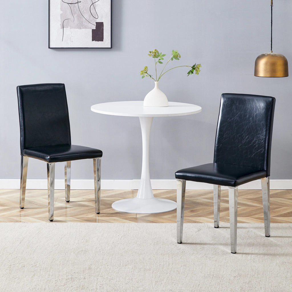 Set di 2 sedie da sala da pranzo con schienale ergonomico e gambe in metallo, in similpelle nero e argento