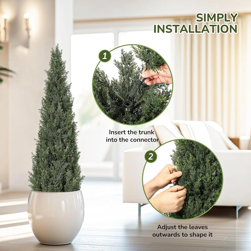 Set 2 Alberi di Cedro Topiaria Artificiali 150 cm Resistenti UV con Vaso