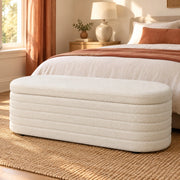 Panca contenitore imbottita con piedi protettivi in poliestere crema 116×41×40.5 cm