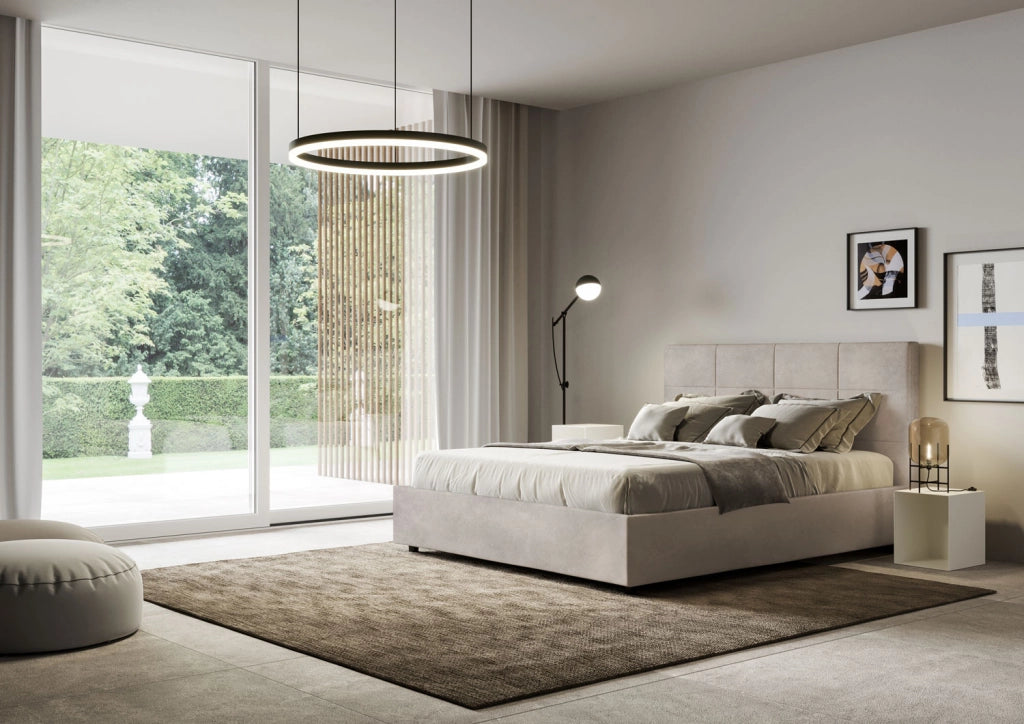 BS COM Letto una piazza e mezza contenitore imbottito 130x200 microfibra sabbia