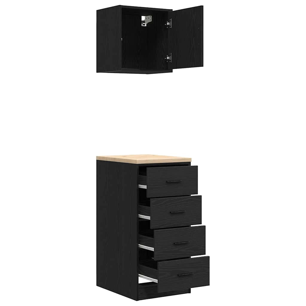 Set di 2 armadietti per garage 40 x 51 x 85 cm e 40 x 30 x 41 cm pratica superficie di lavoro stile moderno in legno multistrato nero 02_0055806