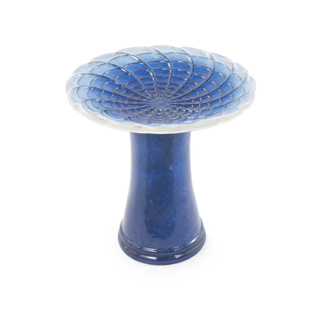 Bagno per uccelli in ceramica con piedistallo resistente agli agenti atmosferici per giardino blu Ø43×45 cm