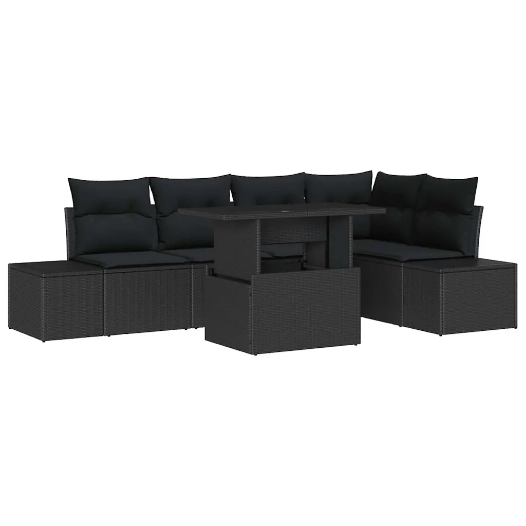Set Divano da Giardino con cuscino 6 pcs Nero Poly Rattan
