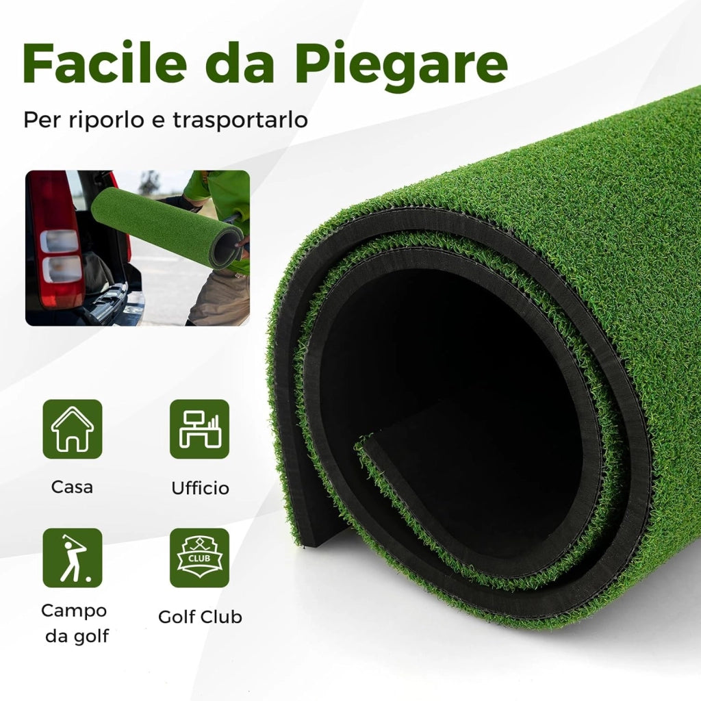 appeto da Allenamento Golf 3-in-1, Tappetino da Allenamento in Erba Sintetica con 2 Punte da Golf, 2 Aste di Allineamento e 3 Fori Preforati per le Punte