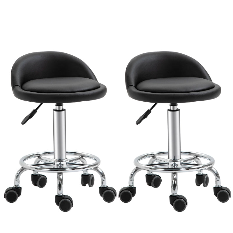 Sedia da Ufficio con Ruote Set da 2 con Schienale, Altezza Regolabile e Poggiapiedi, in Ecopelle, Nero, 38 × 38 × 57-72 cm