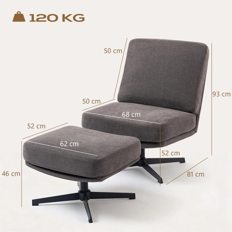 Poltrona relax con poggiapiedi girevole 360° in metallo grigio scuro