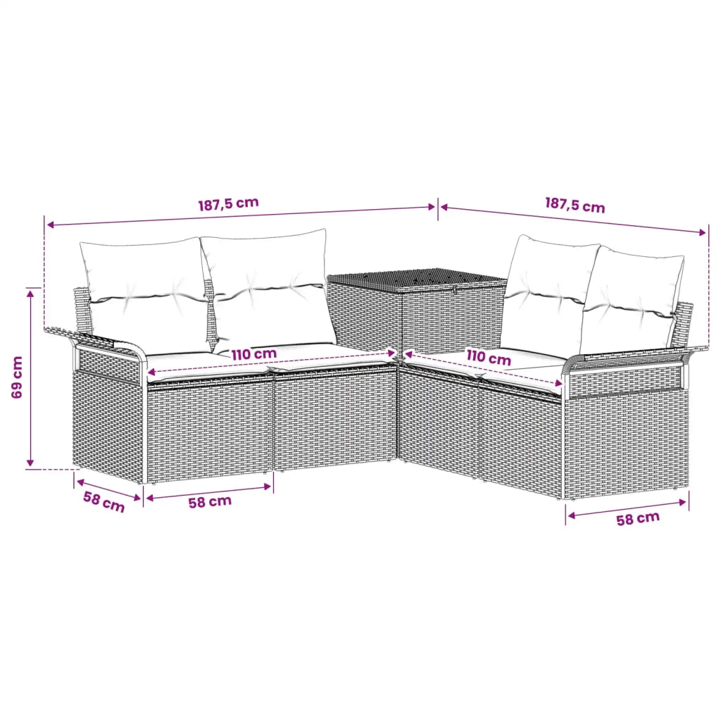 Set di divani 5 pz Nero e Bianco Crema 3447729