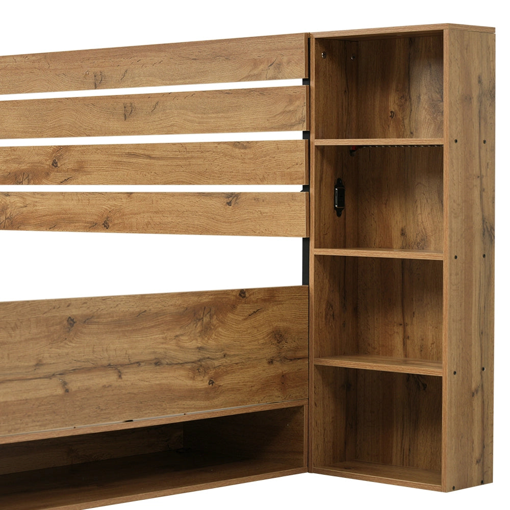 Letto matrimoniale 160 × 200 cm con LED USB e USB C in metallo e legno color rovere con cassetti