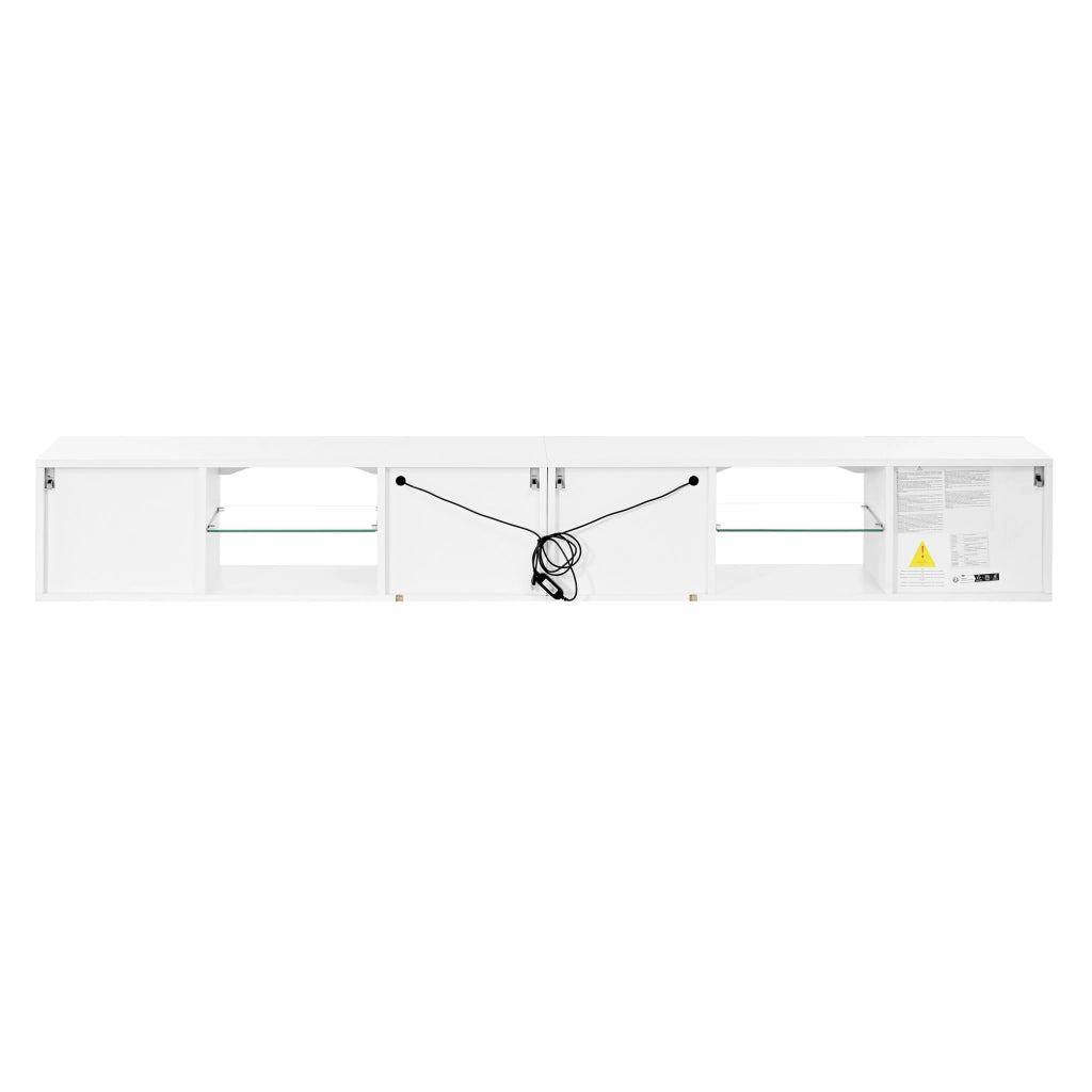 Mobile TV con 4 ante; 2 vani aperti con ripiani in vetro e LED regolabili tramite app; bianco 200 × 30 × 28 cm