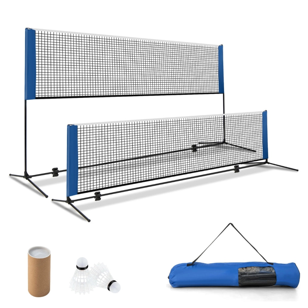 Set di racchette da badminton con 2 volani tappi per piedi, Set di rete da badminton regolabile 310x102x89-155cm
